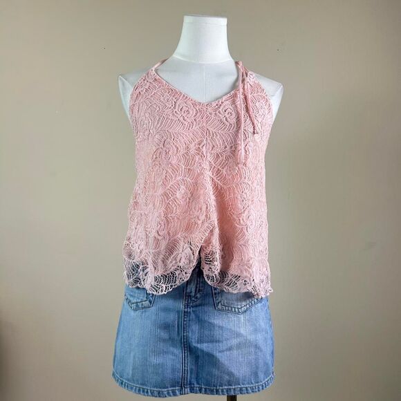 Mudd Y2K Fairy Coquette Pink Lace Halter Top - Picture 1 of 4